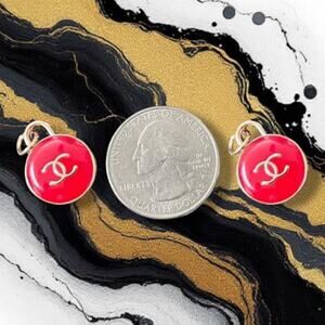 2 Piece Red/Gold Earring Making Round Charm Pendant Pull